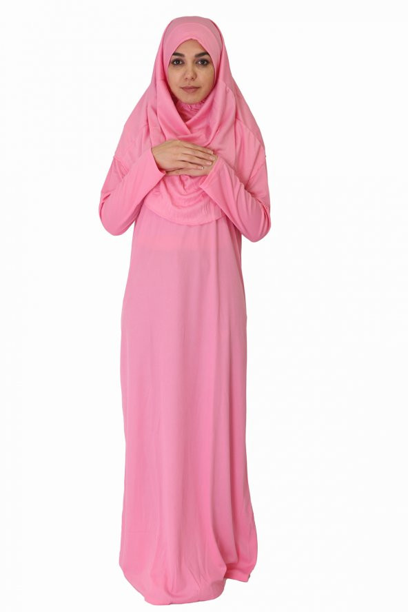 ŞEKER PEMBE FERMUARSIZ NAMAZ ELBİSESİ ürün görseli 1