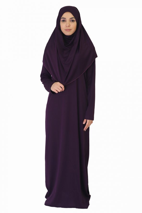 KOYU MOR FERMUARSIZ NAMAZ ELBİSESİ ürün görseli 1