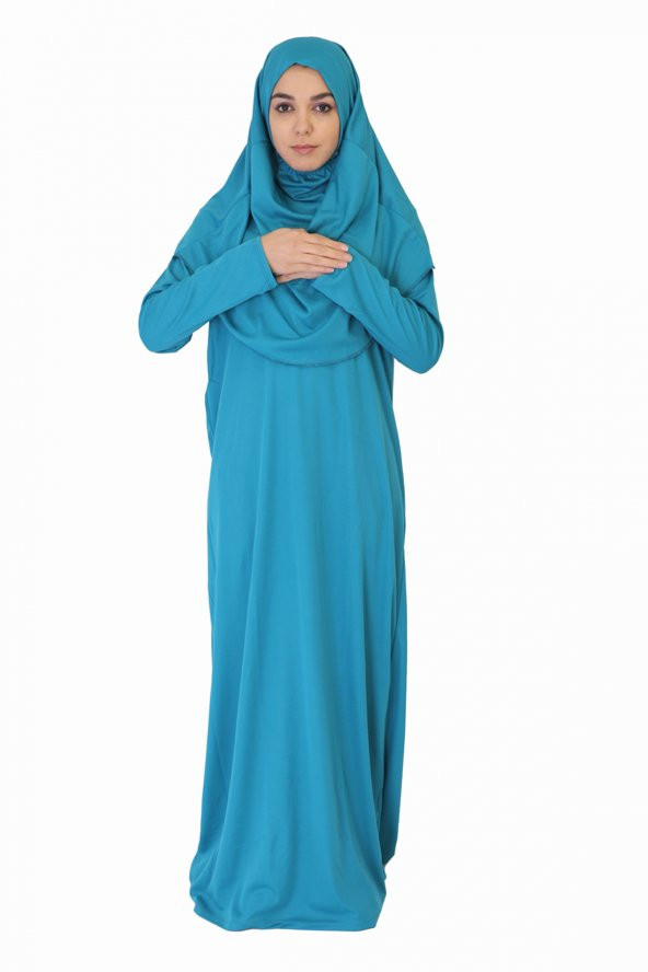TURKUAZ FERMUARSIZ NAMAZ ELBİSESİ ürün görseli 1