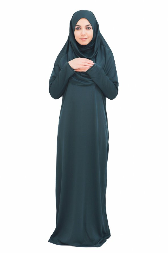 ZÜMRÜT YEŞİL FERMUARSIZ NAMAZ ELBİSESİ ürün görseli 1