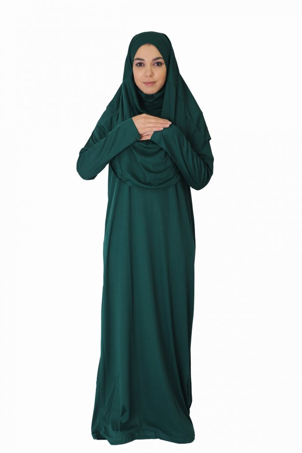 KOYU YEŞİL FERMUARSIZ NAMAZ ELBİSESİ ürün görseli 1