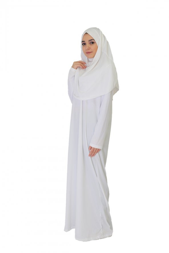 BEYAZ FERMUARSIZ NAMAZ ELBİSESİ - Resim 2