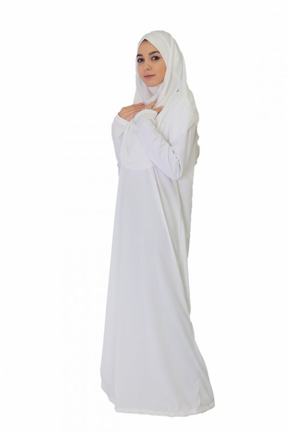 BEYAZ FERMUARSIZ NAMAZ ELBİSESİ - Resim 3
