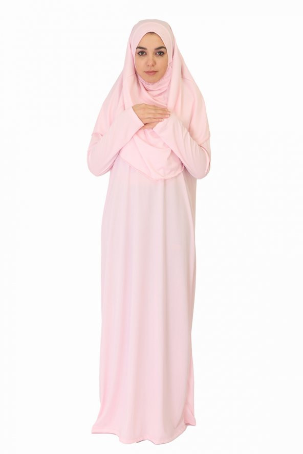 AÇIK TOZ PEMBE FERMUARSIZ NAMAZ ELBİSESİ ürün görseli 1