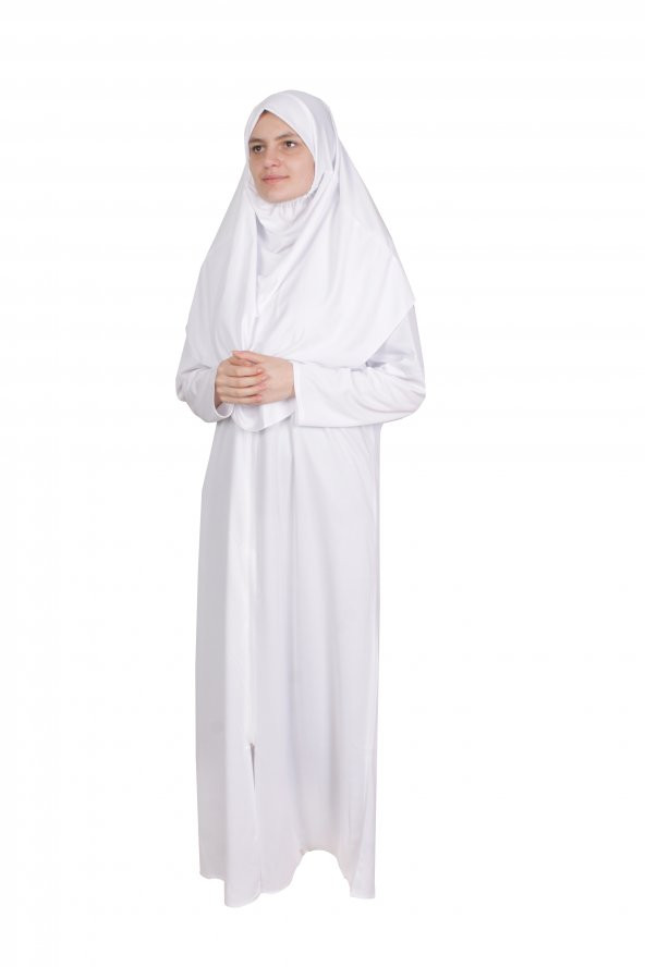 BEYAZ FERMUARLI NAMAZ ELBİSESİ ürün görseli 1