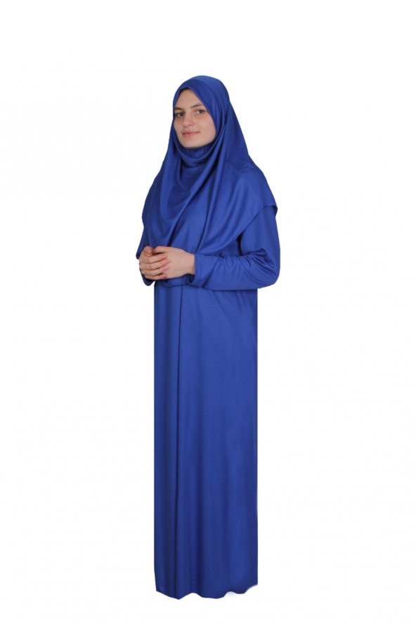 SAKS MAVİSİ FERMUARLI NAMAZ ELBİSESİ ürün görseli 1