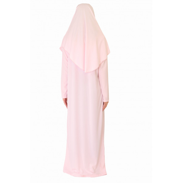 AÇIK TOZ PEMBE FERMUARLI NAMAZ ELBİSESİ ürün görseli 1