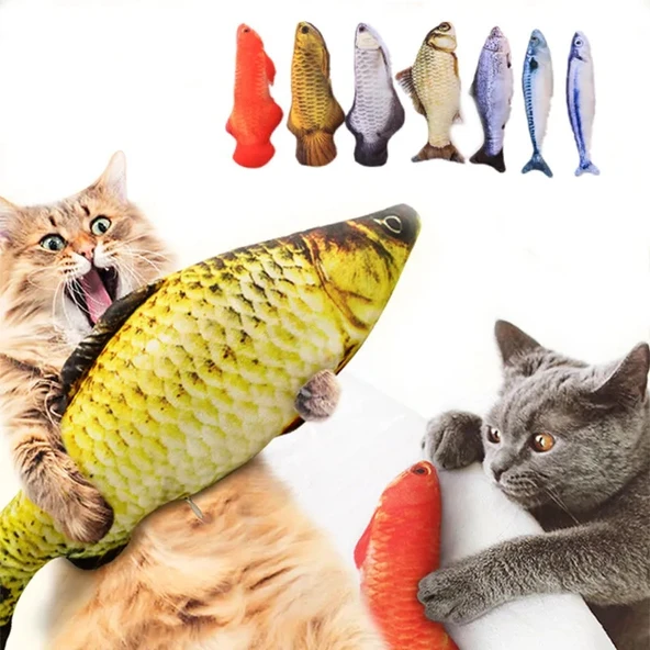 Balık Şekilli Catnipli Peluş Kedi Oyuncak 20 cm Kalın ürün görseli 1