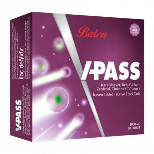 Balen VPass Kara Mürver Beta Glukan Zerdeçal Çinko ve C Vitamini 1000 Mg 30 Tablet ürün görseli 1