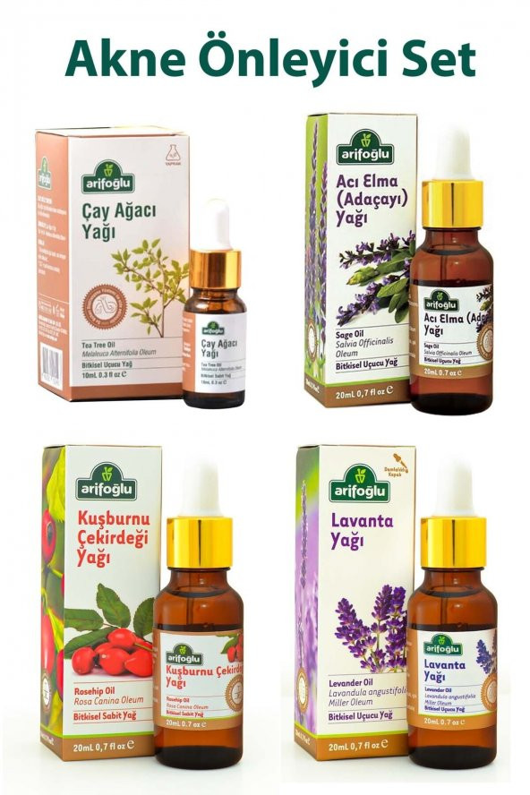Arifoğlu Akne Önleyici Set: Çay Ağacı 10ml+lavanta 20 Ml+adaçayı 20 Ml+kuşburnu Çekirdeği 20 Ml ürün görseli 1