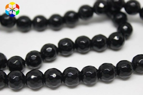 Onix (Oniks) Taşı Faset Kesim Parlak YARIM Dizi 8mm (18cm uzunluğundadır) ürün görseli 1