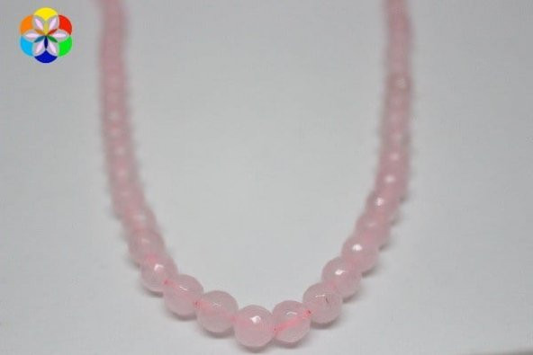 Pembe Kuvars Taşı Faset Kesim YARIM Dizi 8mm (18cm uzunluğundadır) ürün görseli 1