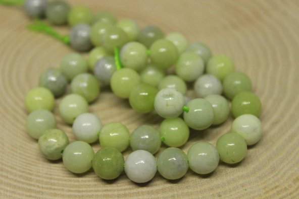 Peridot (Zebercet) Taşı Yeşil-Beyaz Alacalı YARIM Dizi 8mm (23115) (18cm uzunluğundadır) ürün görseli 1