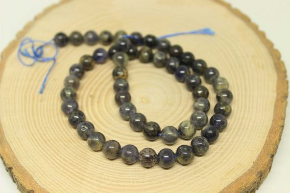 Su Safiri (İyolit) Taşı YARIM Dizi 8mm (18cm uzunluğundadır) ürün görseli 1
