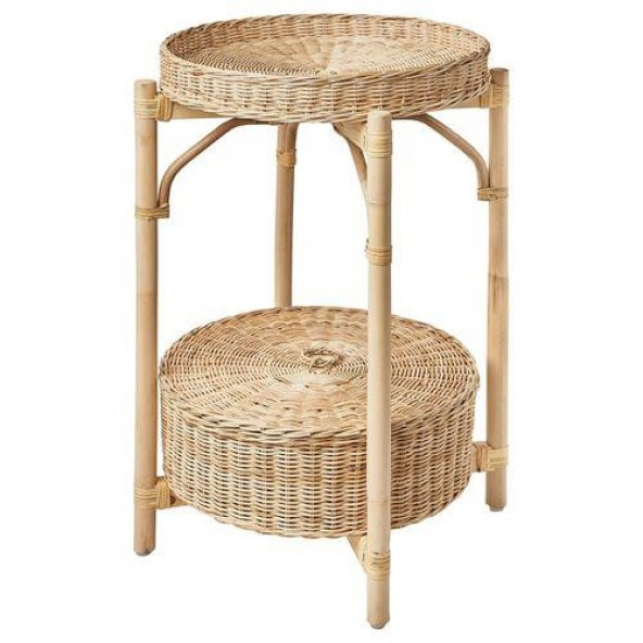 2 Katlı Rattan Komodin-Sehpa MeridyenDukkan 52 cm Doğal El Örmesi Çıkarılabilir Tepsi ürün görseli 1