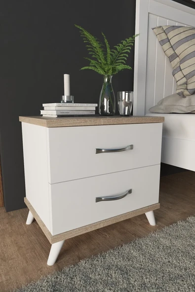 AEKA Ae-2029 Inci 2 Çekmeceli Beyaz Komodin 49 Cm, Ayaklı ürün görseli 1