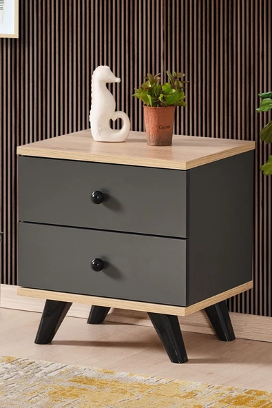 AEKA Ae-2029 Inci 2 Çekmeceli Antrasit Komodin 49 cm ürün görseli 1