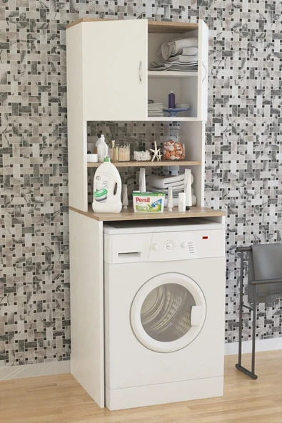AEKA Ae-2042 Solo Çamaşır Makinesi Dolabı, Banyo Dolabı, 4 Raflı, Kapaklı, Beyaz Dolap ürün görseli 1