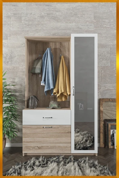 AEKA Ae-3042 Reina Aynalı Delüx Vestiyer Ayakkabılık Portmanto Takımı Sonomo ürün görseli 1