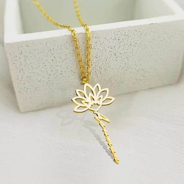 Vaoov 925 Ayar Gümüş Lotus İsim Kolye ürün görseli 1