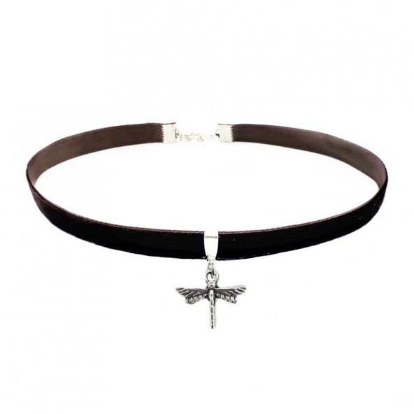 Kahverengi Kadife Kadın Yusufcuk Choker Kolye ürün görseli 1