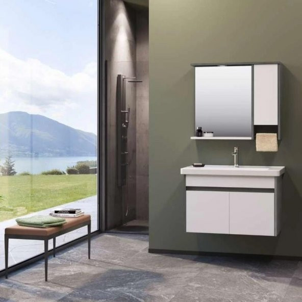 Orka Aydos 65 cm Retro Gümüş/Beyaz Banyo Dolabı Takımı ürün görseli 1