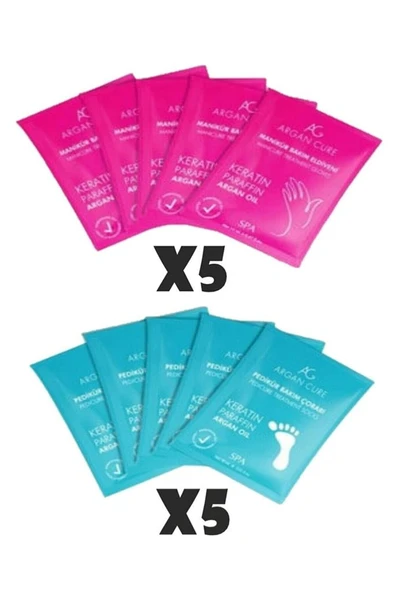 Argan Cure Manikür Kremli Bakım Eldiveni X5 Pedikür Kremli Bakım Çorabı X5 (10'lu Avantaj Paketi) ürün görseli 1