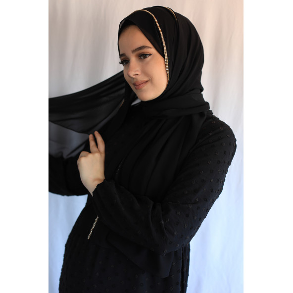 Abiye Şifon Şal Taşlı Siyah ürün görseli 1