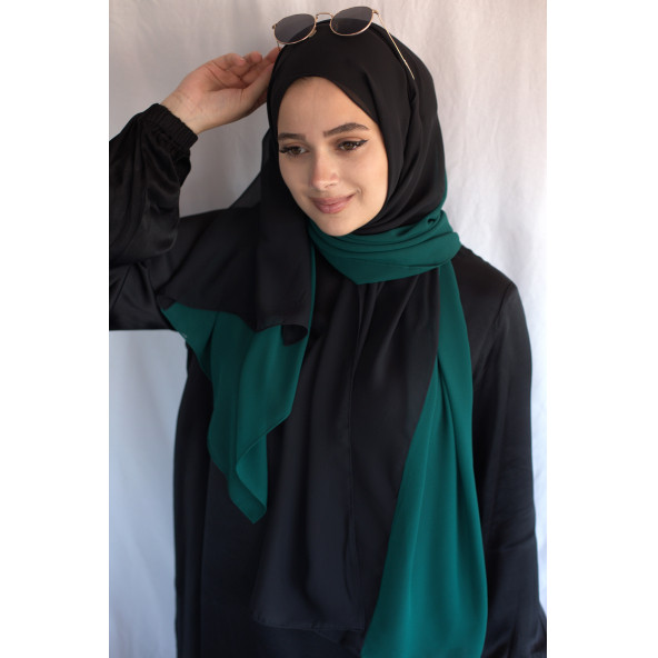 İki Renkli Şifon Şal Zümrüt Siyah ürün görseli 1
