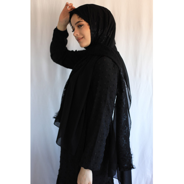 Abiye Şifon Şal Önü Dantelli - Resim 2