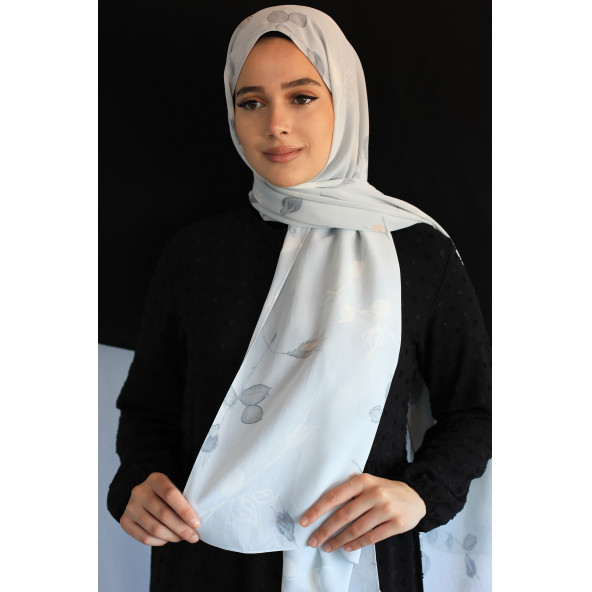 Desenli Şifon Şal - Buz Mavisi ürün görseli 1