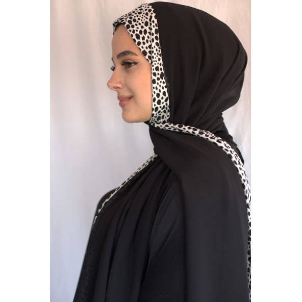 Bantlı Şifon Şal Siyah - Resim 2