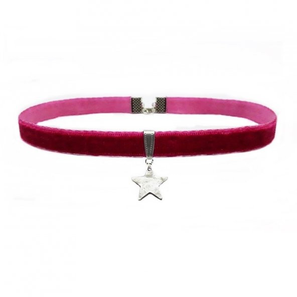 Fuşya Renk Kadife Kadın Yıldız Choker Kolye ürün görseli 1