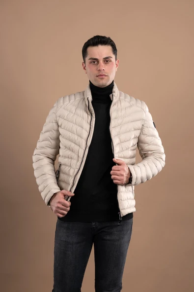 SLİMFİT DİK YAKA FERMUARLI ERKEK PUFFER MONT ürün görseli 1