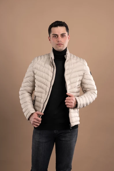SLİMFİT DİK YAKA FERMUARLI ERKEK PUFFER MONT ürün görseli 1