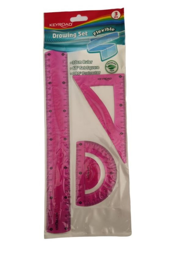 Cetvel Takımı Kırılmaz Esnek Silikonlu Kırılmaz 3Lü Pembe 1 Paket Cetvel Seti Keyroad Dawing ürün görseli 1