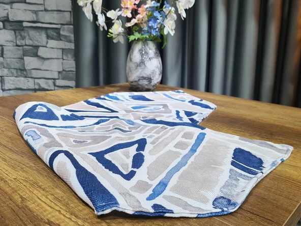 Çeyiz Diyarı Geometrik Lüx Runner Mavi - Resim 3