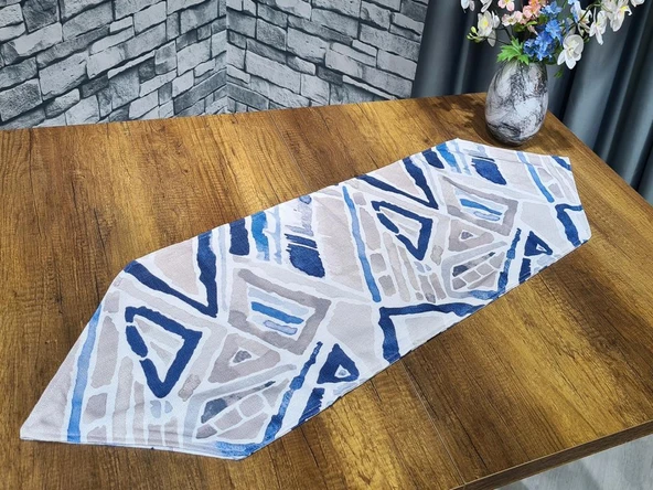 Çeyiz Diyarı Geometrik Lüx Runner Mavi ürün görseli 1