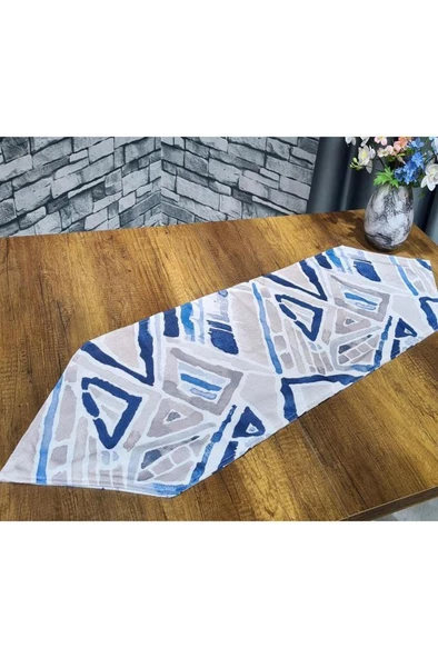 Çeyiz Diyarı Geometrik Lüx Runner Mavi - Resim 4