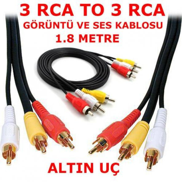 3 Rca To 3 Rca Görüntü Ses Kablosu 1.8M Metre ürün görseli 1