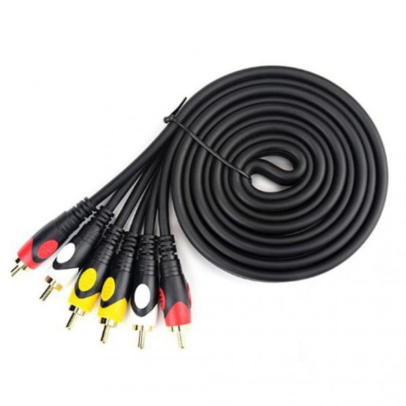 3 Rca To 3 Rca Ses Video Sinyal Kablosu Özel Bakır Slim Seri 10M ürün görseli 1