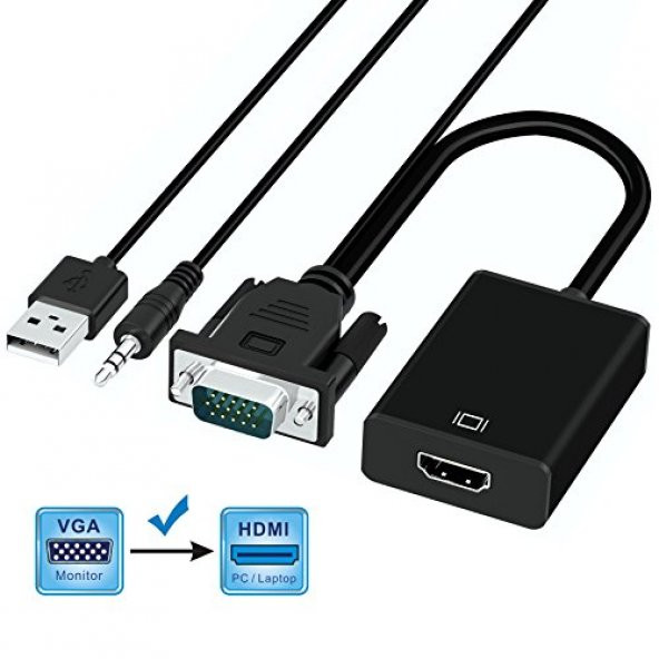 Vga To Hdmi Kablo Dönüştürücü Projeksiyon Tv Görüntü Ses Çevirici ürün görseli 1