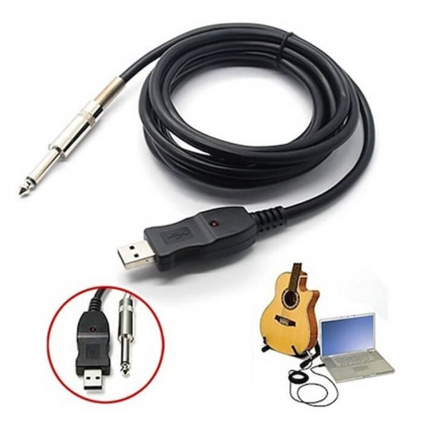 Usb Gitar Ses Link Kablosu Saz Bağlama Kablolu Jak 3M ürün görseli 1