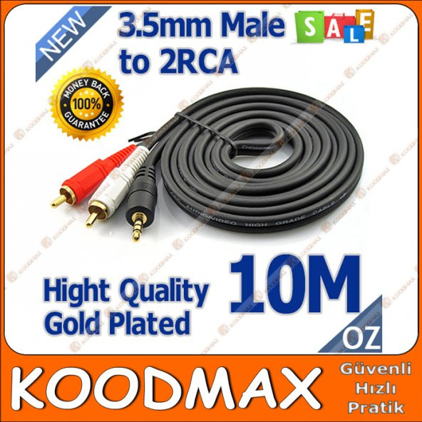 2 Rca - 3 5Mm Stereo Ses Kablosu 10 Metre Gold ürün görseli 1