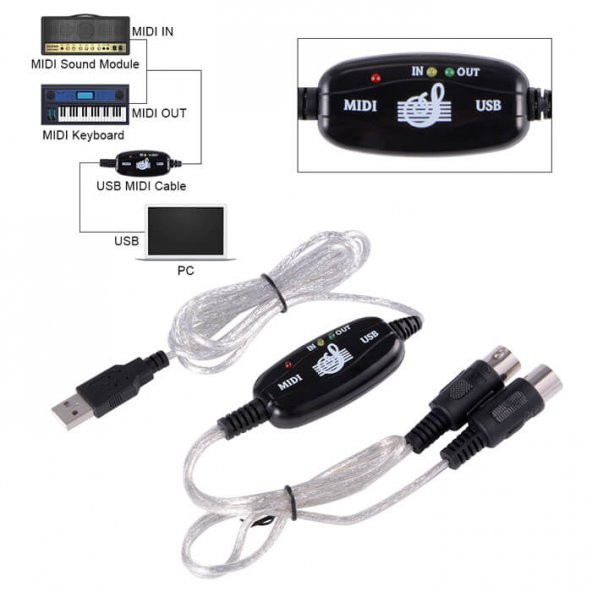 Usb Midi Kablo Org Adaptör Keyboard Adapter Piyano - 2 Metre ürün görseli 1