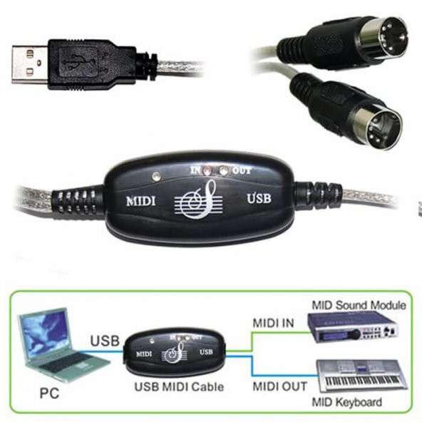 Usb Midi Kablo Org Adaptör Keyboard Adapter Piyano - 2 Metre - Resim 3