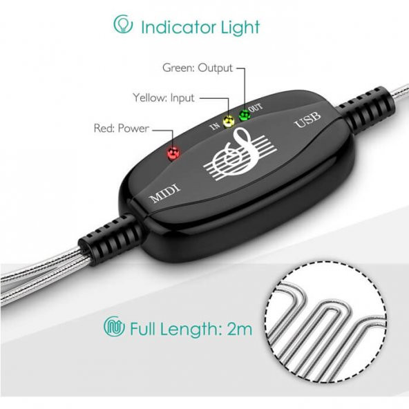 Usb Midi Kablo Org Adaptör Keyboard Adapter Piyano - 2 Metre - Resim 6