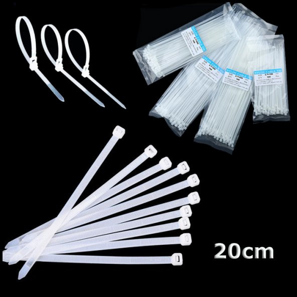 20Cm Kablo Bağı Cırt Kelepçe Kablo Toplama 100 Lü Paket Beyaz ürün görseli 1
