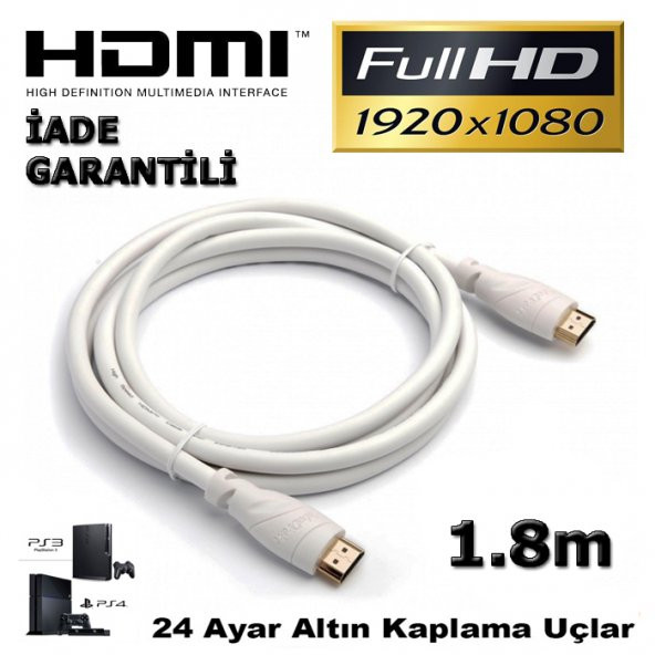 1.8M Metre Hdmi Kablo Ses Görüntü Full Hd 3D Lcd Pc Notebook ürün görseli 1