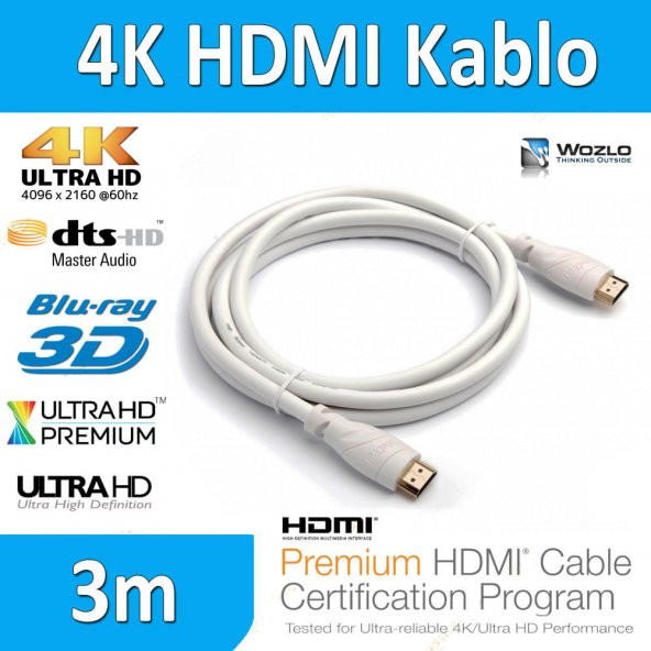 4K Hdmi Kablo 3M Metre Ultra Hd 4K 60Hz 2160P Altın Uç ürün görseli 1